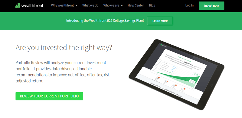 online advisor wealthfront homepage